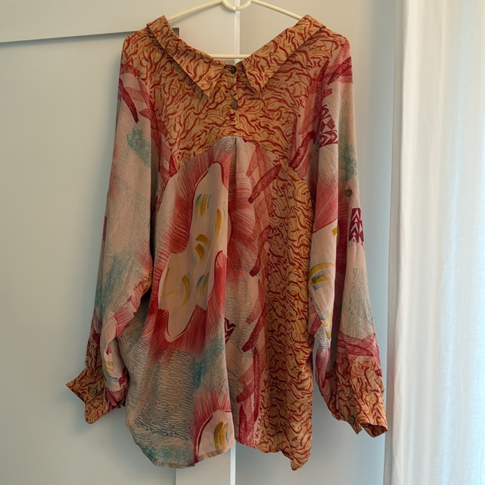 Abstract Long-Sleeve Button Front Dress - Pink Multi - Picture 4 of 4